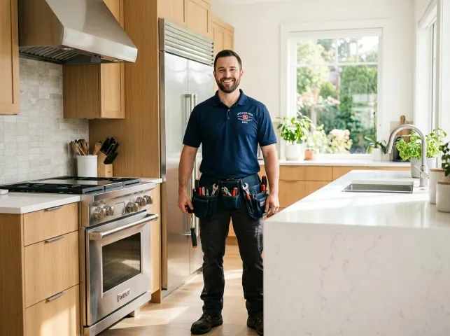 Appliance Repair Hero technician in a Andreas, PA kitchen after an appliance repair
